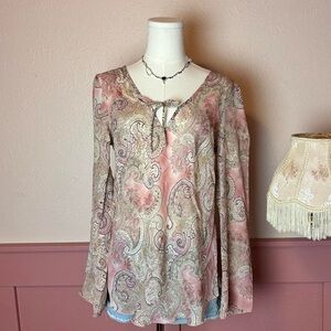 vtg y2k cottage fairy paisley blouse heartsoul sz large pink cream